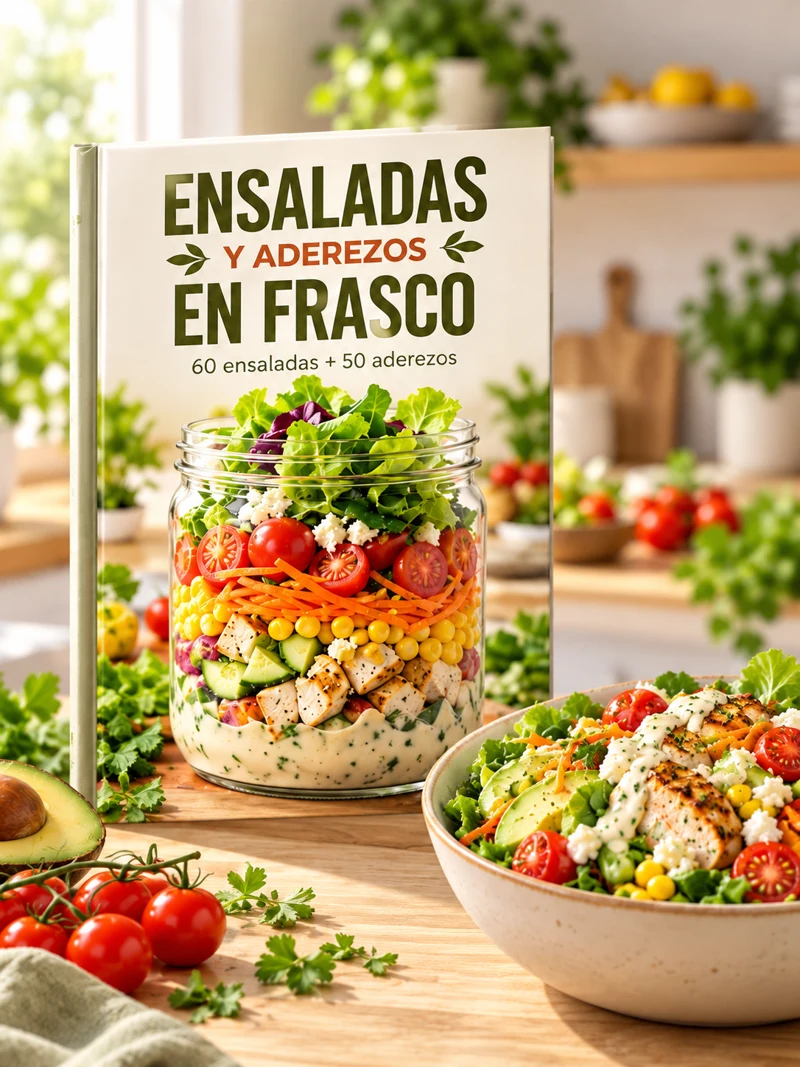 El recetario Ensaladas en Frasco con sus 60 recetas y 50 aderezos